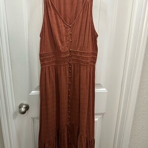 Rewind Sleeveless Rust tiered hi lo Maxi Dress XL